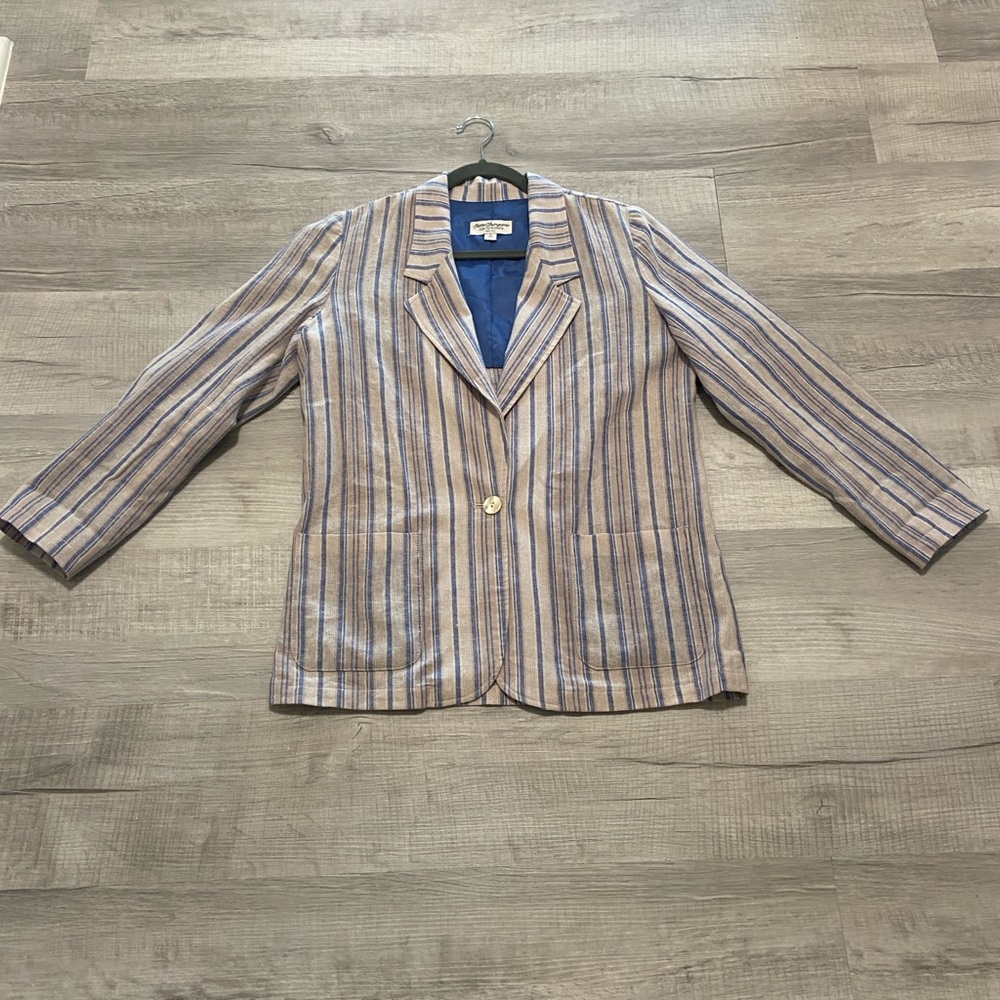 Norm Thompson Linen and Cotton Striped Women's Blazer, Blue and Gray size small